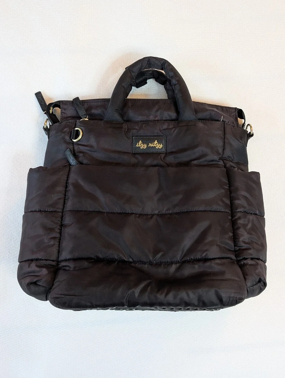Itzy Ritzy Dream Convertible Diaper Bag Black Puffer + Pad